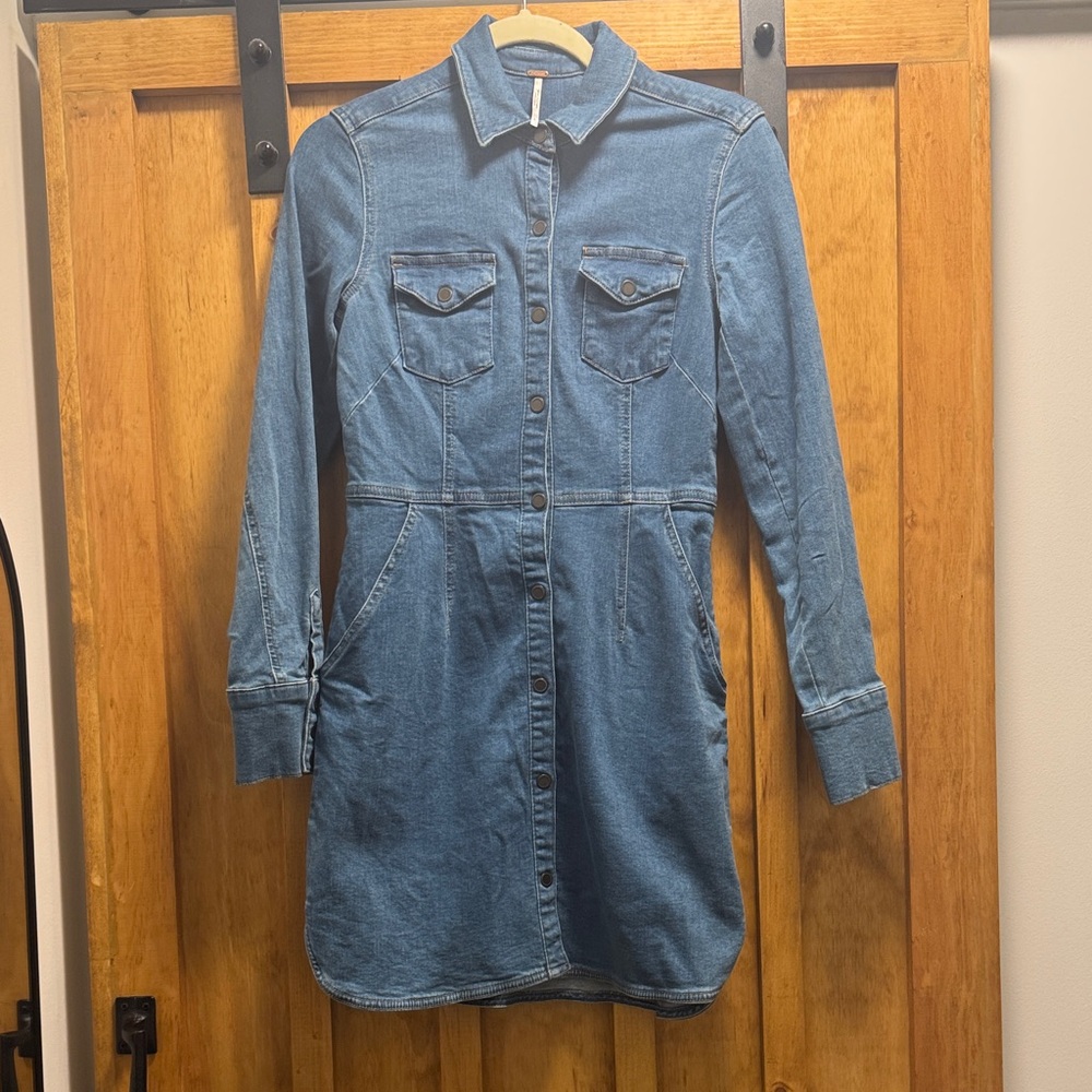 Free People Indigo Denim Button-Up Dress